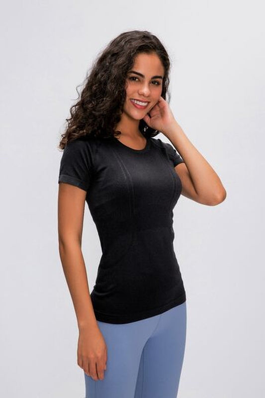 Round Neck Short Sleeve Active T-Shirt - Crop Tops & Tank Tops - FITGGINS